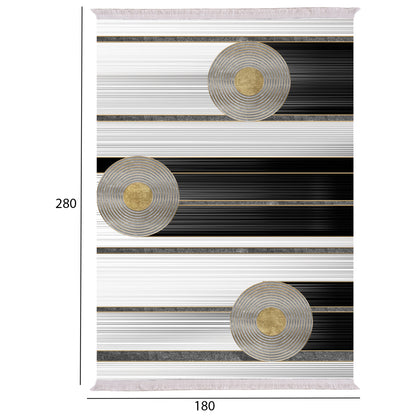 Living Room Carpet Josiane With Fringes White-black-gold 180x280cm.hm7723.24