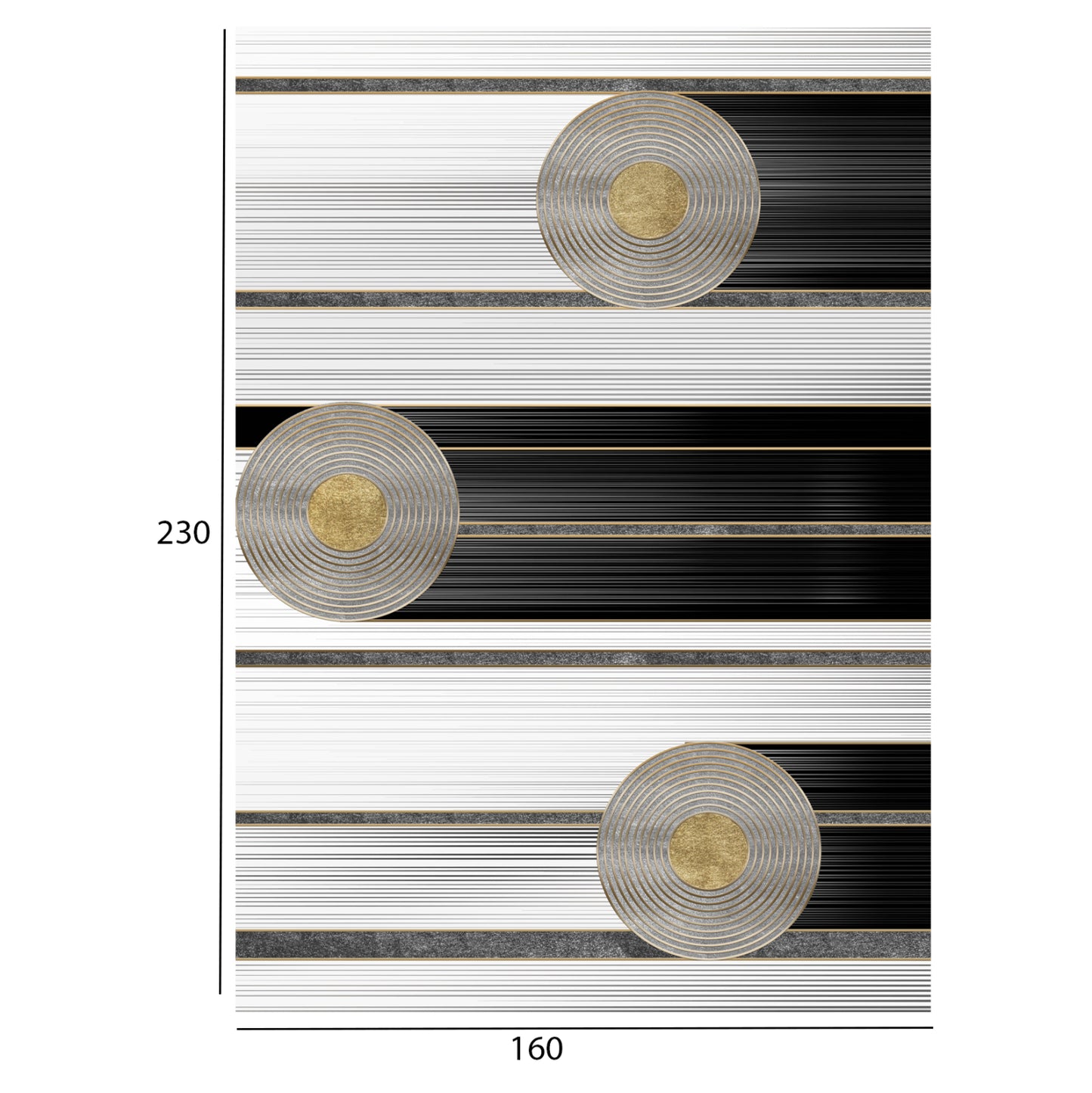 Josiane Carpet Hm7675.24 160x230cm, White-black-gold Discs
