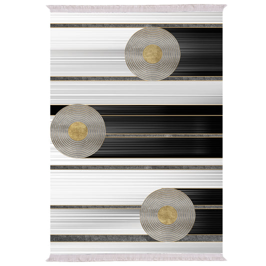 Living Room Carpet Josiane With Fringes White-black-gold 180x280cm.hm7723.24