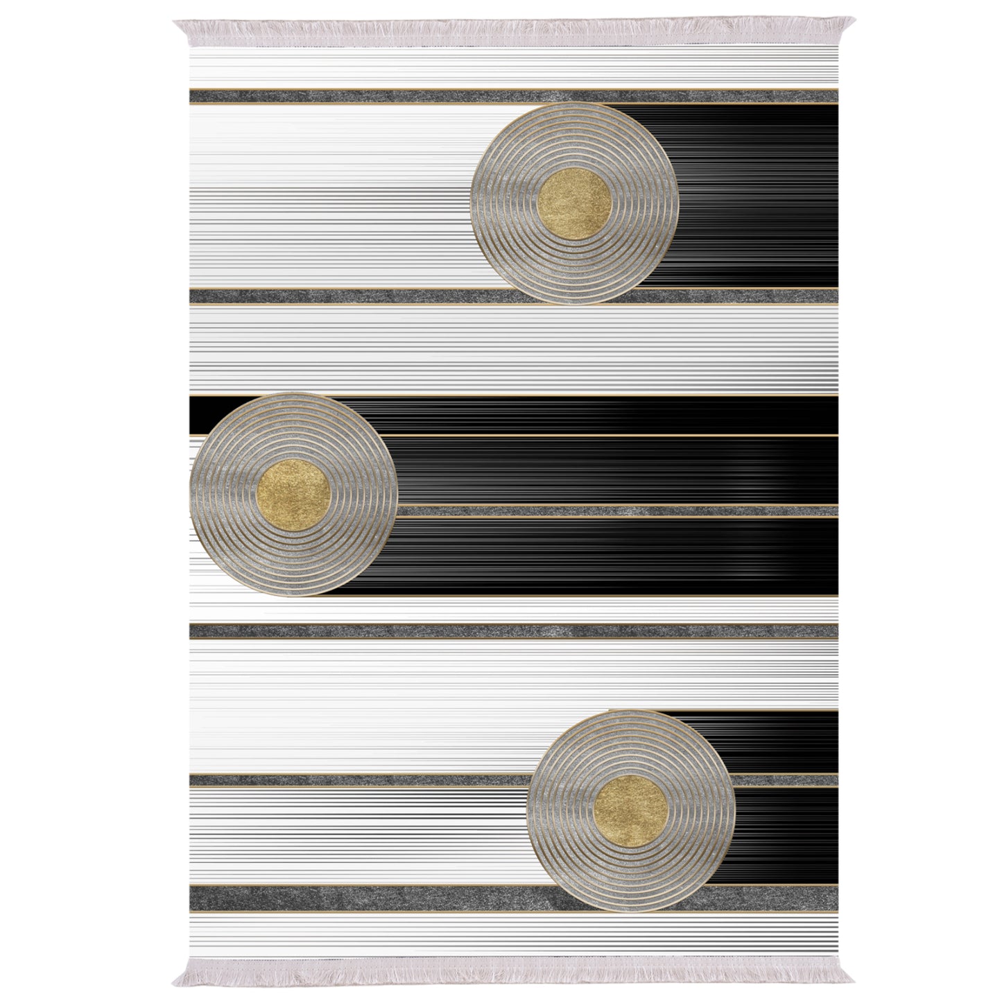 Living Room Carpet Josiane With Fringes White-black-gold 180x280cm.hm7723.24