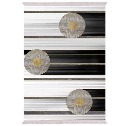 Living Room Carpet Josiane With Fringes White-black-gold 180x280cm.hm7723.24