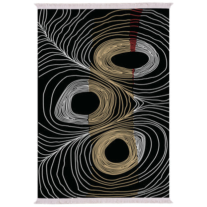 Living Room Carpet With Fringes Josiane Black-gold-grey 80x150cm. Hm7676.27