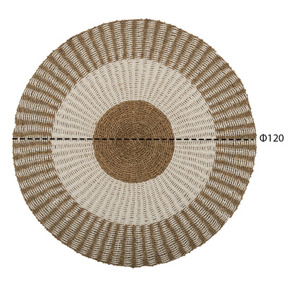 Round Carpet Kirki Hm7840 Natural Seagrass Fibers In White-natural Color Φ120cm.