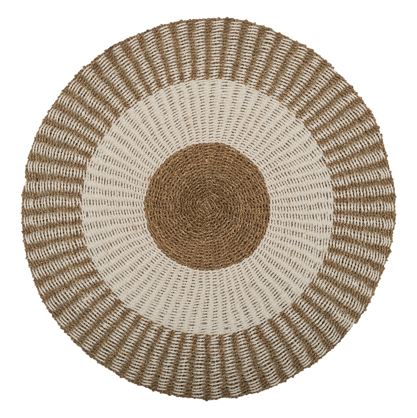 Round Carpet Kirki Hm7840 Natural Seagrass Fibers In White-natural Color Φ120cm.