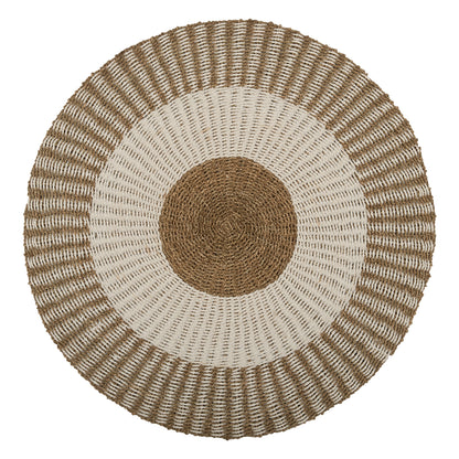 Round Carpet Kirki Hm7840 Natural Seagrass Fibers In White-natural Color Φ120cm.