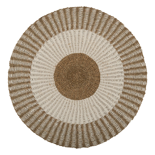 Round Carpet Kirki Hm7840 Natural Seagrass Fibers In White-natural Color Φ120cm.
