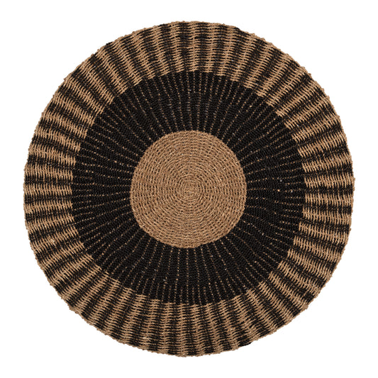 Round Carpet Kirki Hm7841 Natural Seagrass Fibers In Black-natural Color Φ120cm.