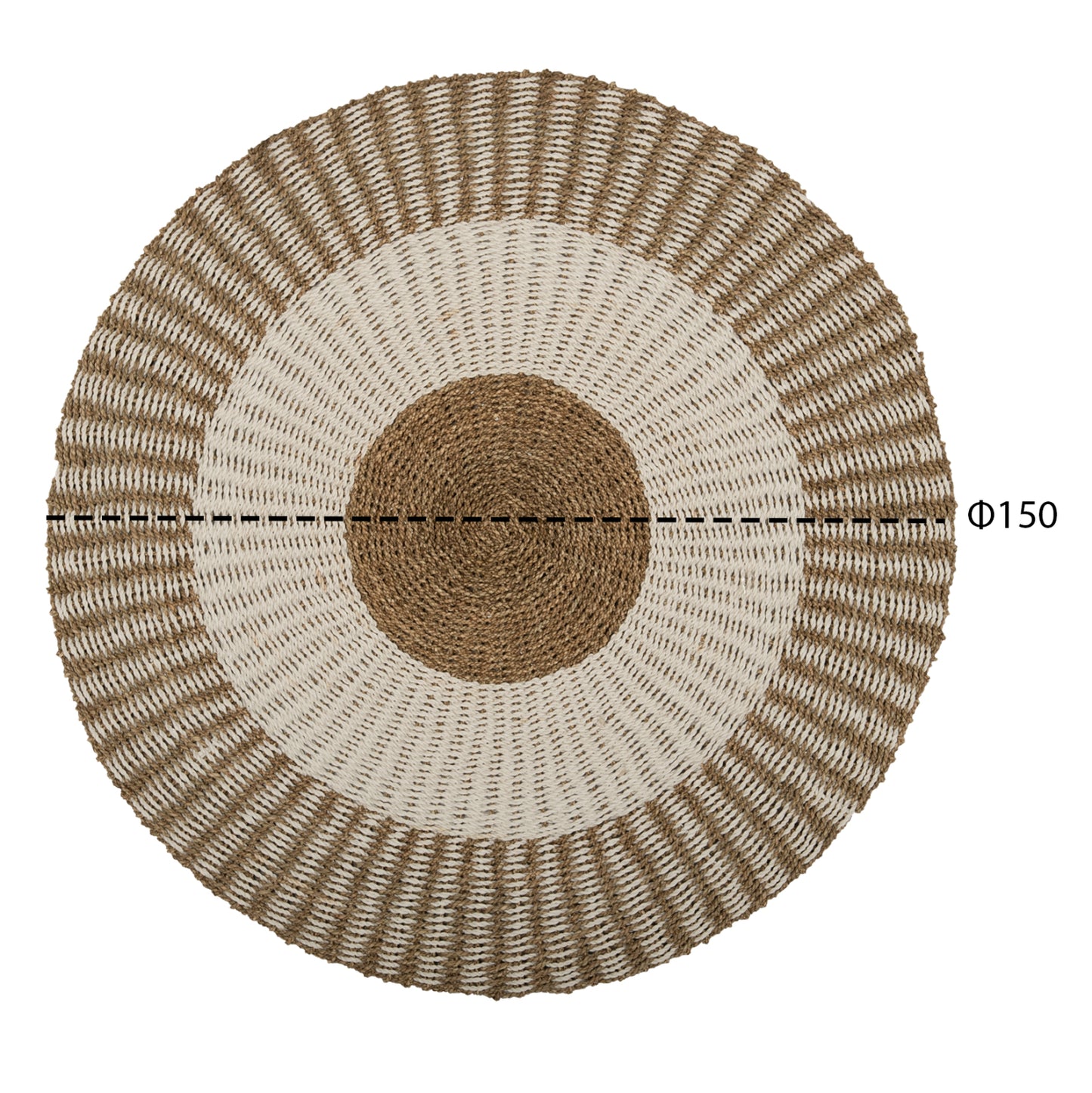 Round Carpet Kirki Hm7842 Natural Seagrass Fibers In White-natural Color Φ150cm.