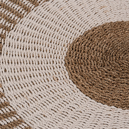 Round Carpet Kirki Hm7842 Natural Seagrass Fibers In White-natural Color Φ150cm.