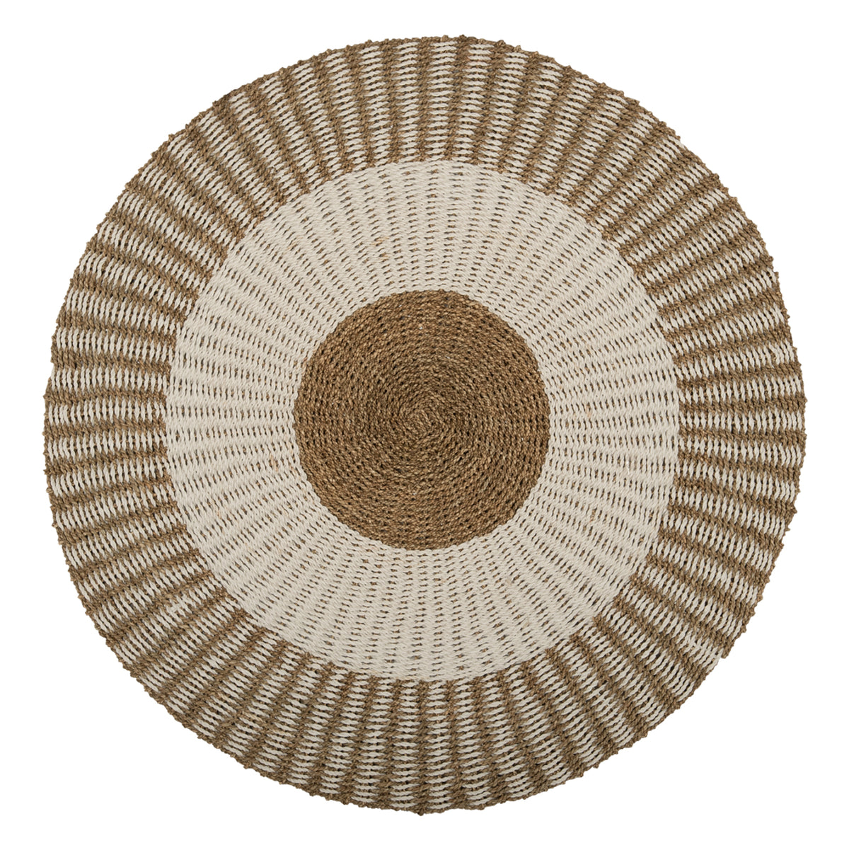 Round Carpet Kirki Hm7844 Natural Seagrass Fibers In White-natural Color Φ200cm.