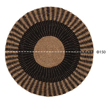 Round Carpet Kirki Hm7843 Natural Seagrass Fibers In Black-natural Color Φ150cm.