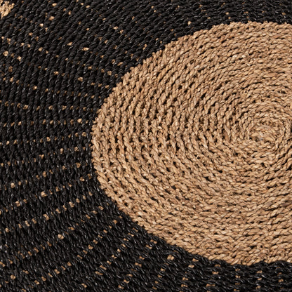 Round Carpet Kirki Hm7843 Natural Seagrass Fibers In Black-natural Color Φ150cm.