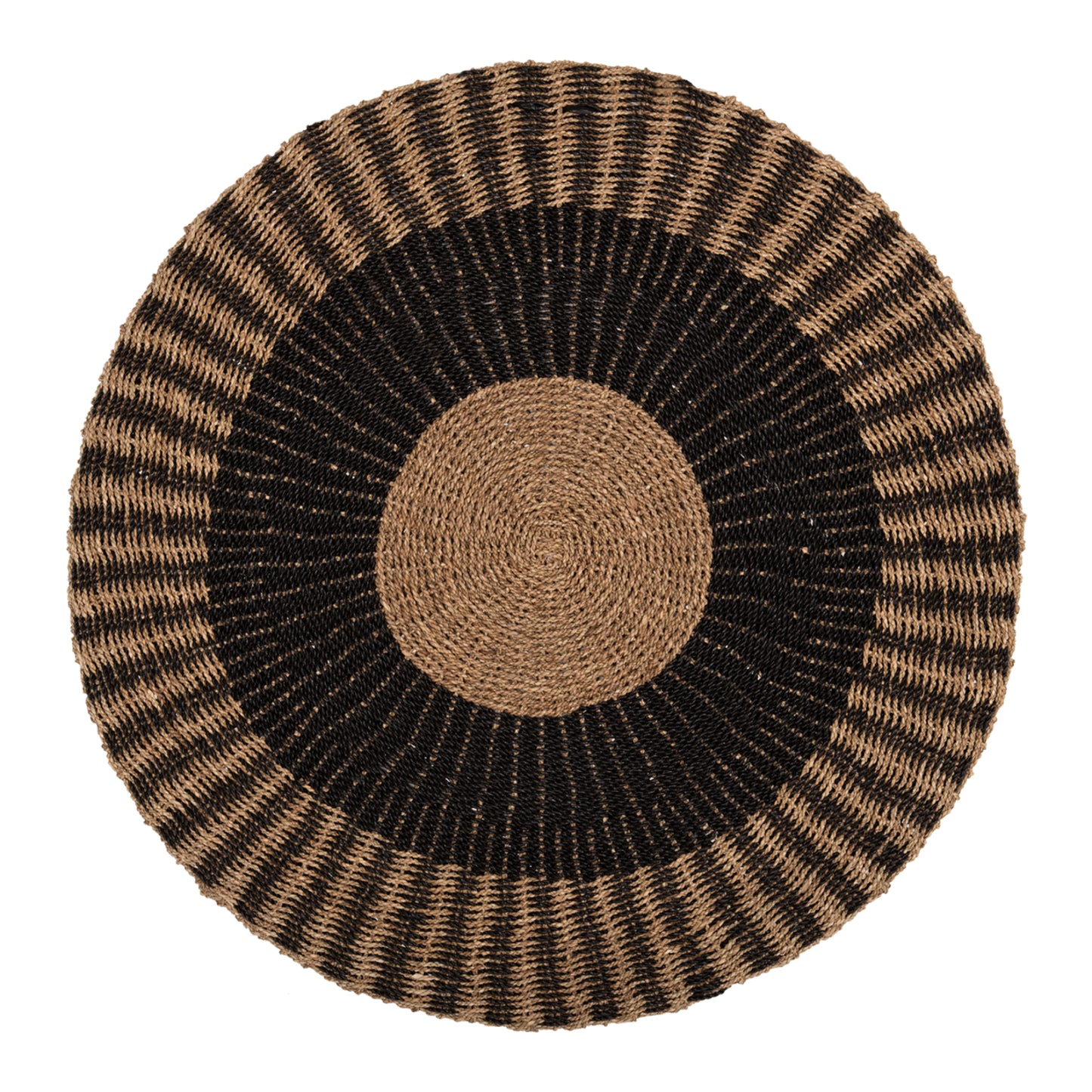 Round Carpet Kirki Hm7843 Natural Seagrass Fibers In Black-natural Color Φ150cm.