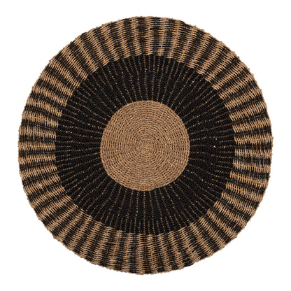 Round Carpet Kirki Hm7843 Natural Seagrass Fibers In Black-natural Color Φ150cm.