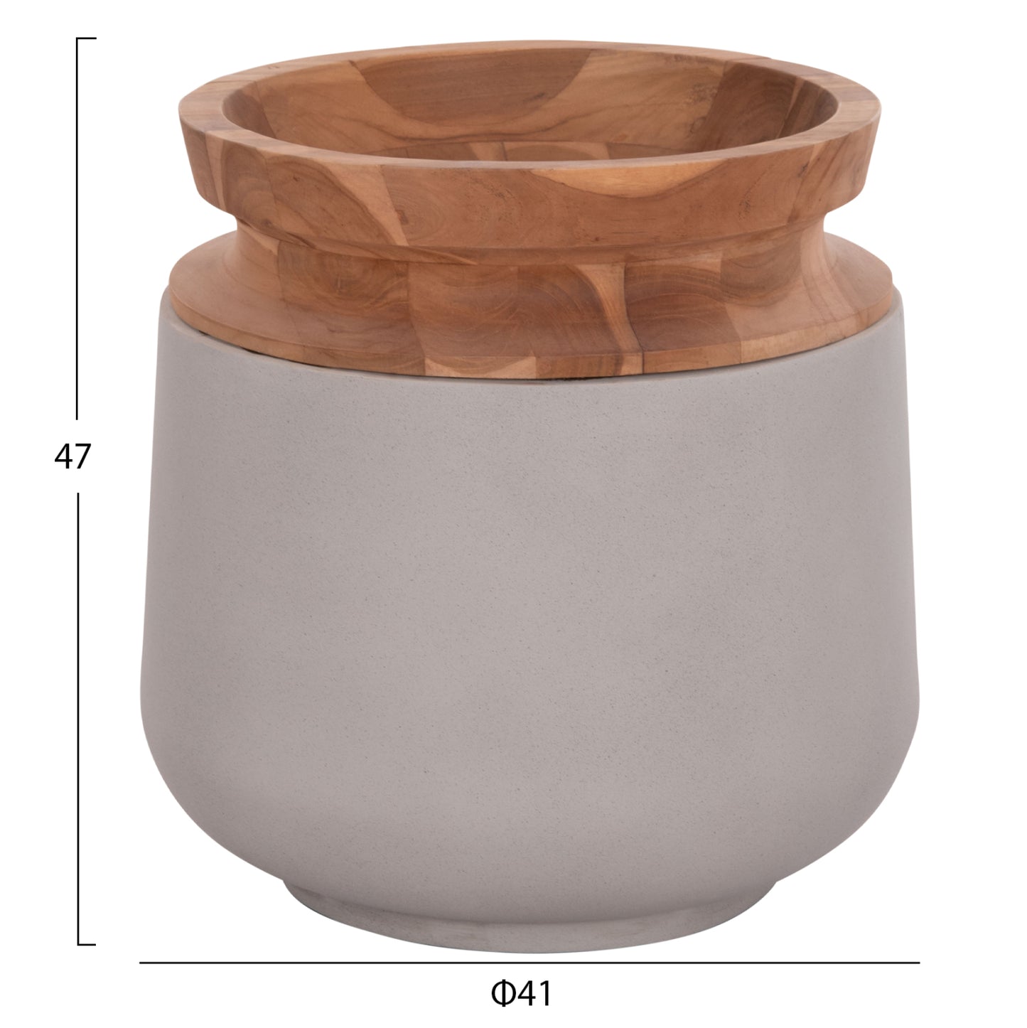 Decorative Floor Vases 2pcs Linter Hm21140.03 Fiber Cement In Grey-teak Wood 47h & 60hcm.