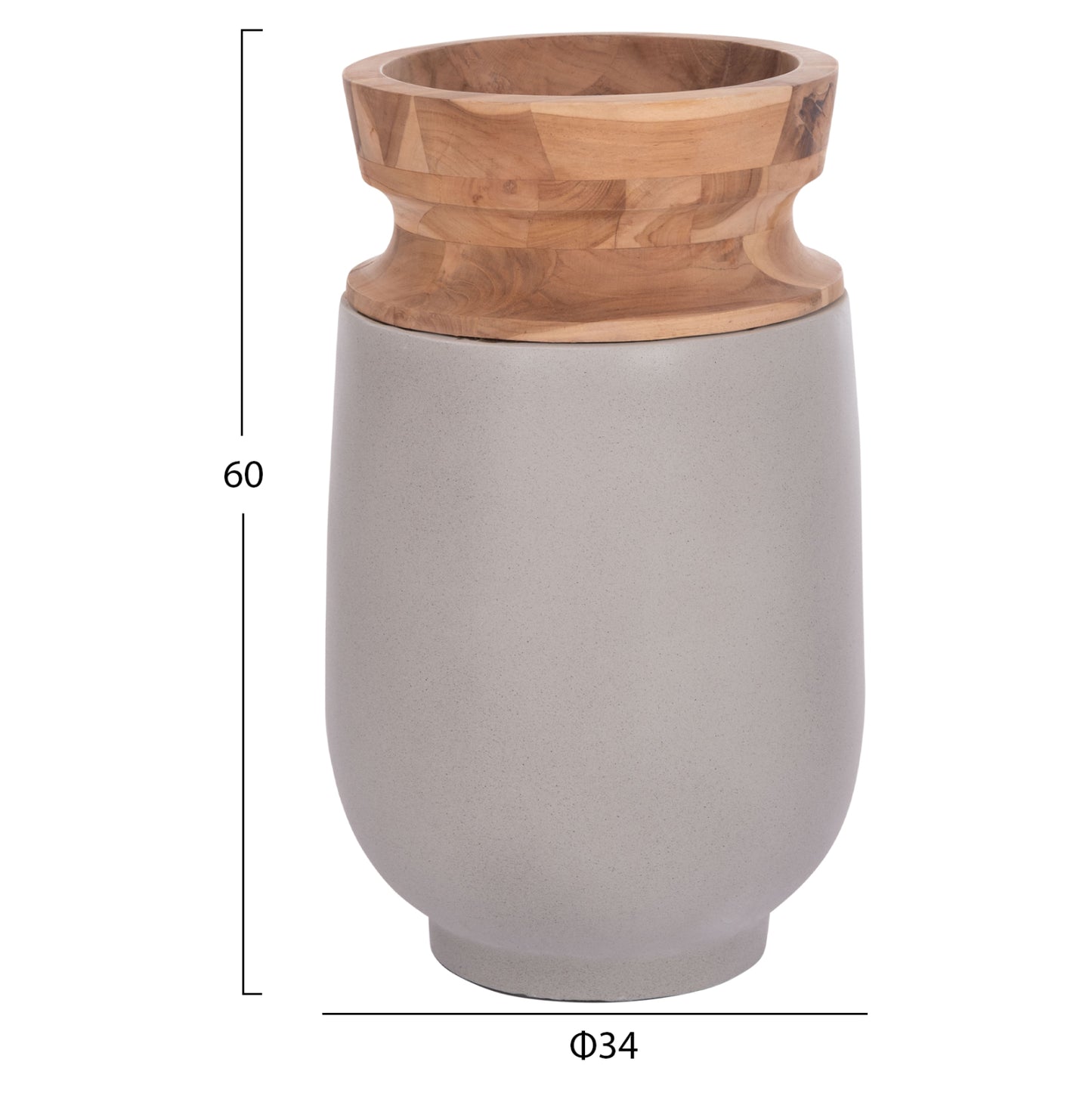 Decorative Floor Vases 2pcs Linter Hm21140.03 Fiber Cement In Grey-teak Wood 47h & 60hcm.