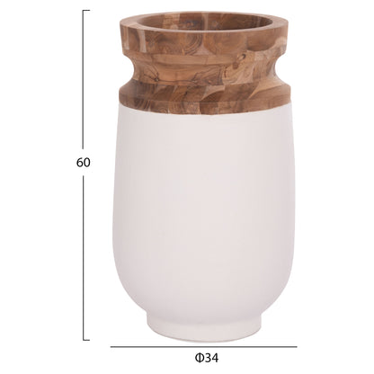 Decorative Floor Vases 2pcs Linter Hm21140.02 Fiber Cement In White-teak Wood 47h & 60hcm.