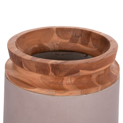Decorative Floor Vases 2pcs Linter Hm21140.04 Fiber Cement In Taupe-teak Wood 47h & 60hcm.