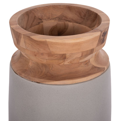 Decorative Floor Vases 2pcs Linter Hm21140.03 Fiber Cement In Grey-teak Wood 47h & 60hcm.