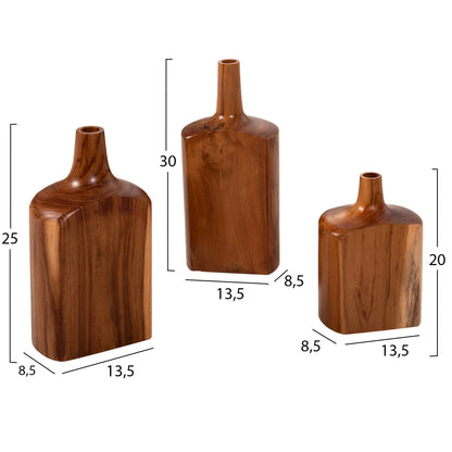 Decor Bottles 3pcs Set Hm7716 Solid Teak Wood Walnut