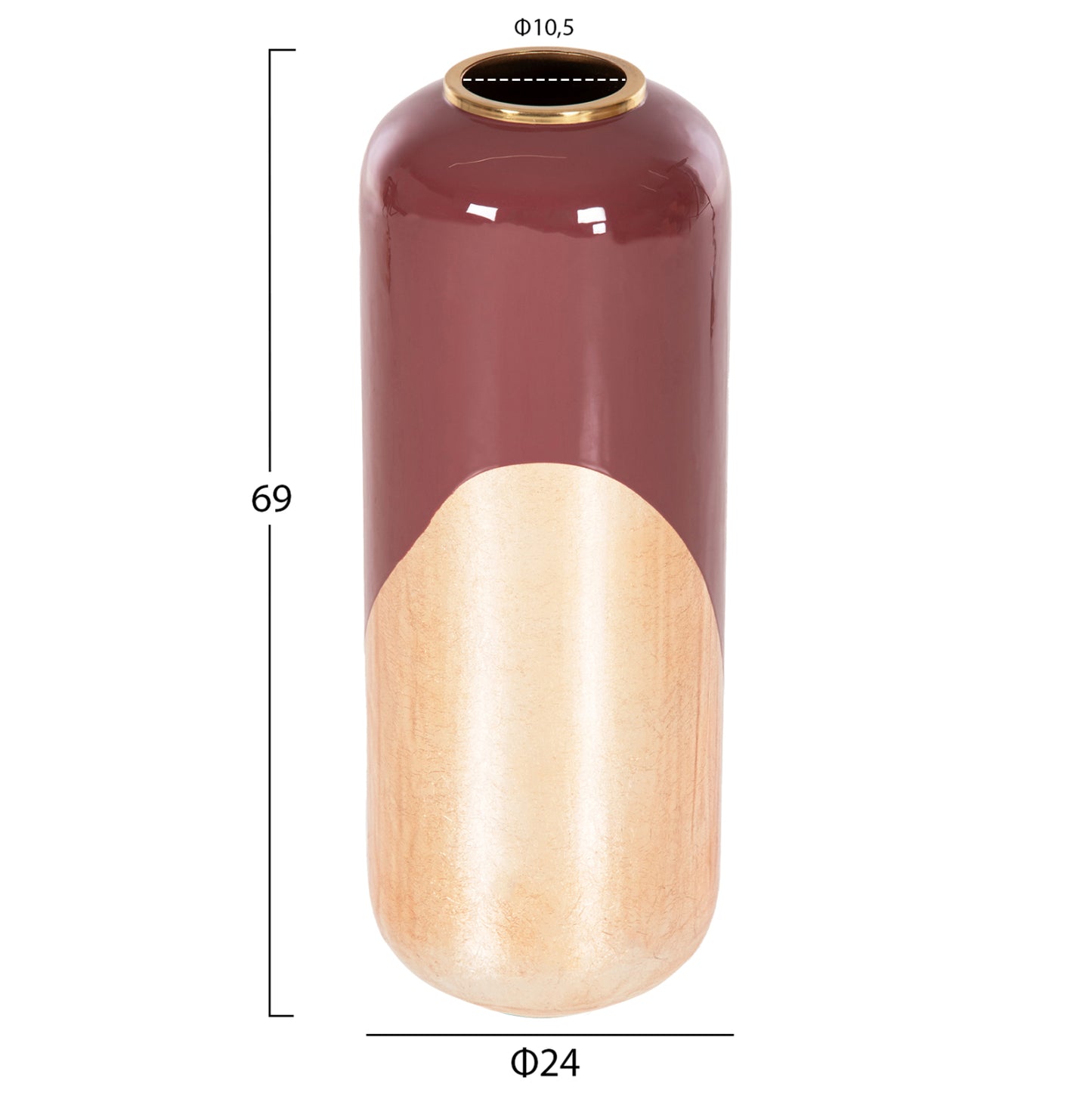 Decorative Floor Vase Raksasa Hm4232.06 Metal In Cherry Red-gold Pearl Φ24x69hcm.