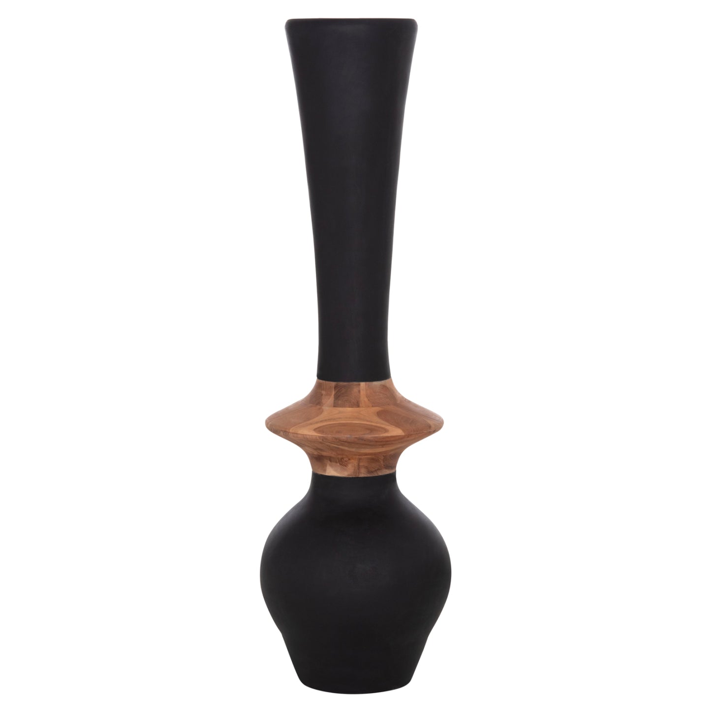 Decorative Floor Vase Nebula Hm4660.01m Fiber Cement In Black--teak Wood Φ45x148hcm.
