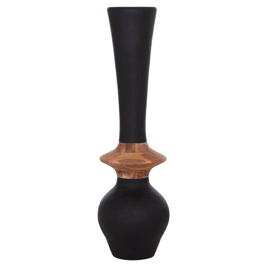 Decorative Floor Vase Nebula Hm4660.01m Fiber Cement In Black--teak Wood Φ45x148hcm.