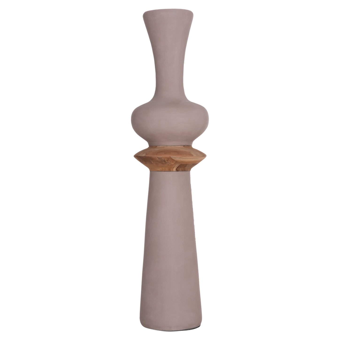 Decorative Floor Vase Nebula Hm4660.05l Fiber Cement In Taupe--teak Wood Φ45x172hcm.