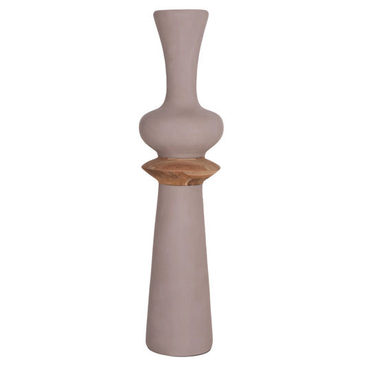 Decorative Floor Vase Nebula Hm4660.05l Fiber Cement In Taupe--teak Wood Φ45x172hcm.