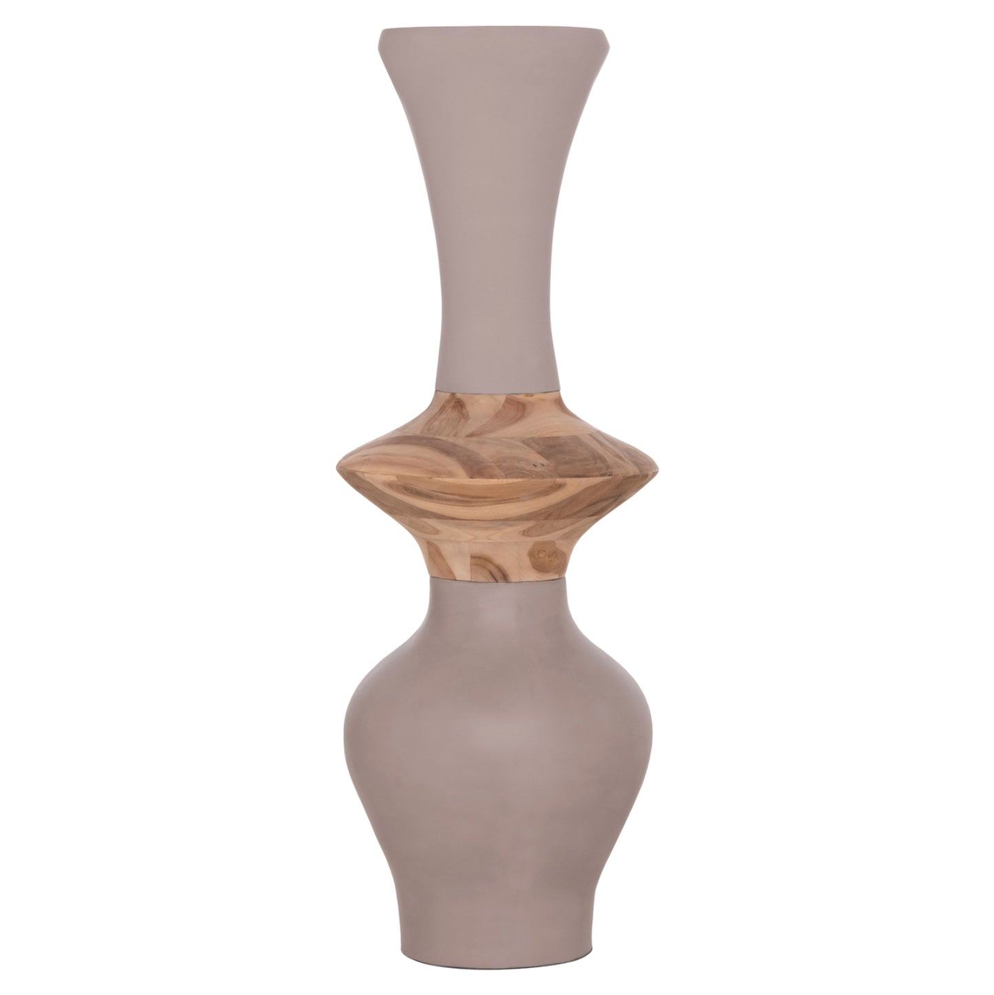 Decorative Floor Vase Nebula Hm4660.05s Fiber Cement In Taupe--teak Wood Φ45x115hcm.