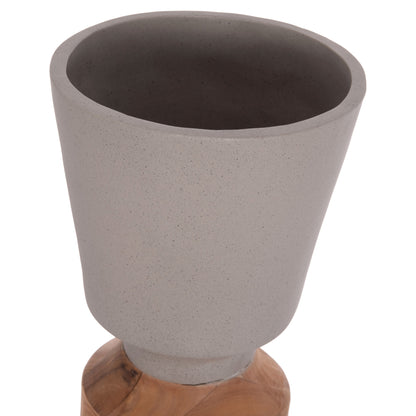 Decorative Floor Vase Nebula Hm4661.03 Fiber Cement In Grey--teak Wood Φ60x115hcm.