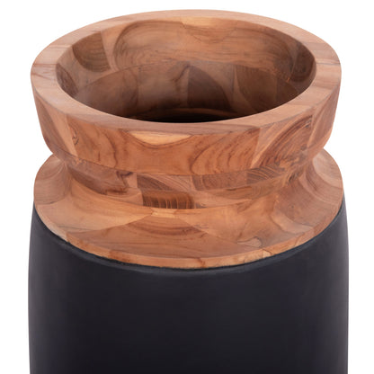Decorative Floor Vase Linter Hm4662.01s Fiber Cement In Black--teak Wood Φ34x60hcm.