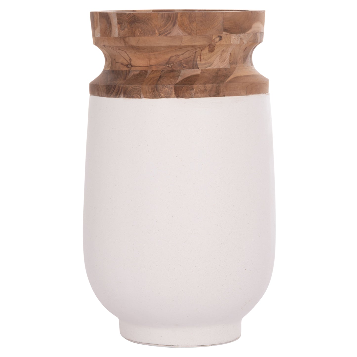 Decorative Floor Vase Linter Hm4662.02s Fiber Cement In White--teak Wood Φ34x60hcm.