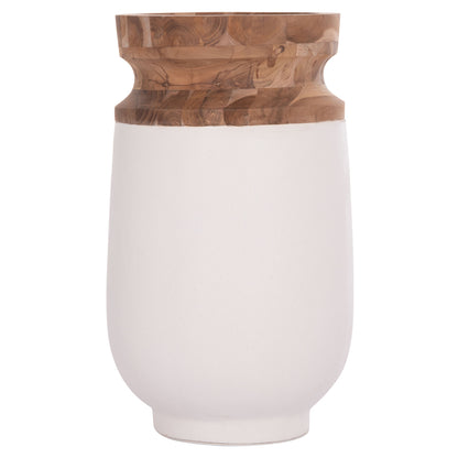 Decorative Floor Vase Linter Hm4662.02s Fiber Cement In White--teak Wood Φ34x60hcm.