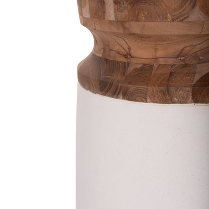 Decorative Floor Vase Linter Hm4662.02s Fiber Cement In White--teak Wood Φ34x60hcm.