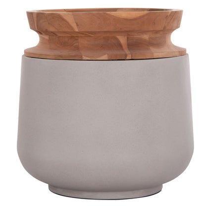 Decorative Floor Vase Linter Hm4662.03l Fiber Cement In Grey--teak Wood Φ41x47hcm.