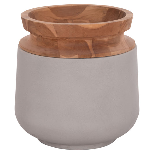 Decorative Floor Vase Linter Hm4662.03l Fiber Cement In Grey--teak Wood Φ41x47hcm.