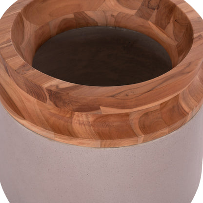Decorative Floor Vase Linter Hm4662.05l Fiber Cement In Matte Grey--teak Wood Φ41x47hcm.