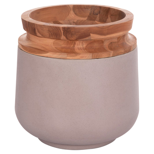 Decorative Floor Vase Linter Hm4662.05l Fiber Cement In Matte Grey--teak Wood Φ41x47hcm.