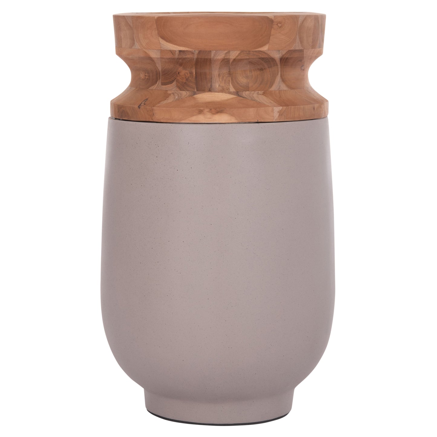 Decorative Floor Vase Linter Hm4662.05s Fiber Cement In Grey Matte--teak Wood Φ34x60hcm.