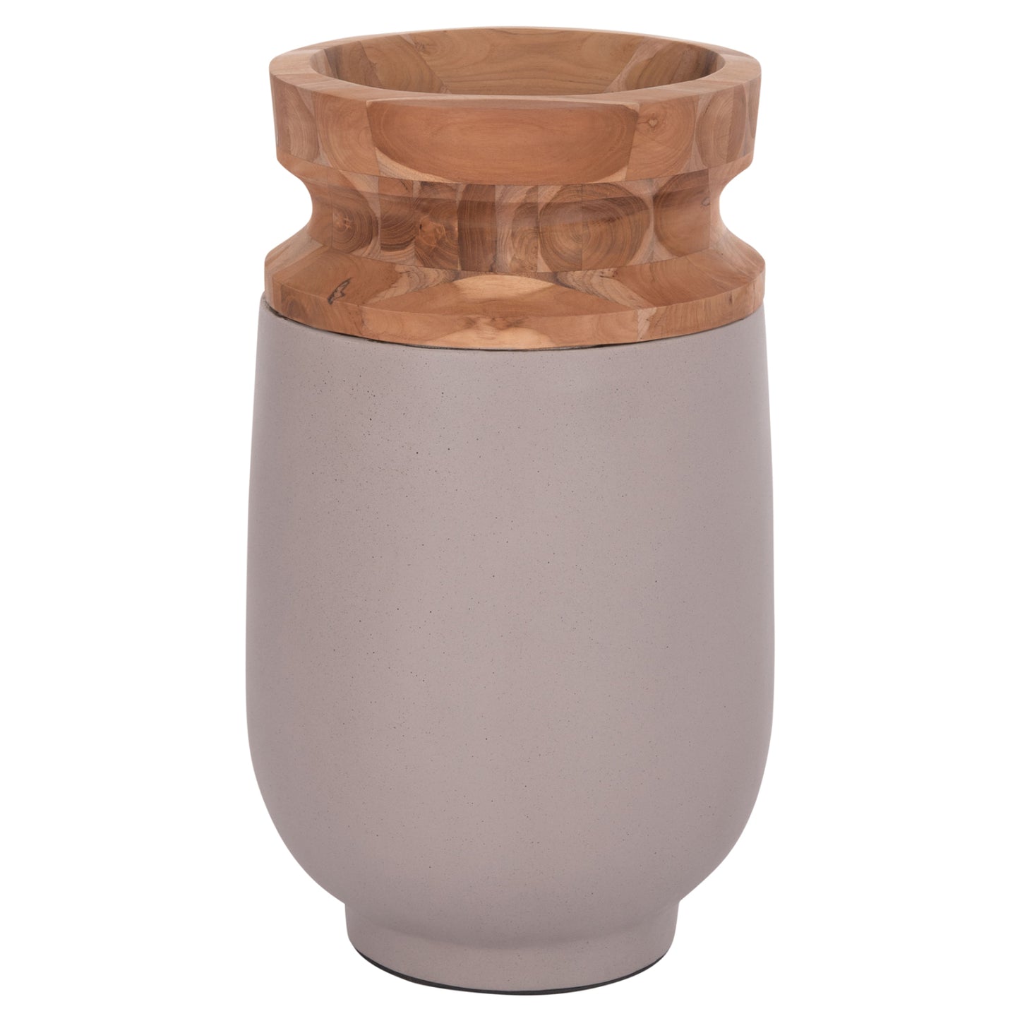 Decorative Floor Vase Linter Hm4662.05s Fiber Cement In Grey Matte--teak Wood Φ34x60hcm.