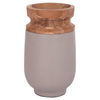 Decorative Floor Vase Linter Hm4662.05s Fiber Cement In Grey Matte--teak Wood Φ34x60hcm.
