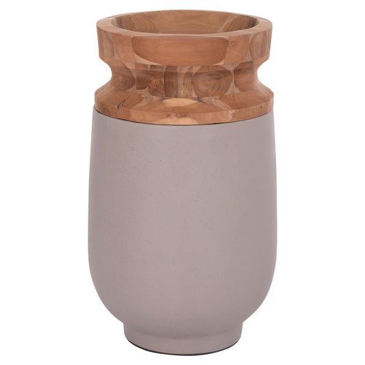 Decorative Floor Vase Linter Hm4662.05s Fiber Cement In Grey Matte--teak Wood Φ34x60hcm.