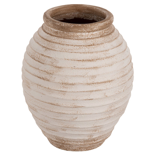 Decorative Floor Vase Pydna Hm7932 Terracotta In Antique White-beige Color Φ28x35hcm.