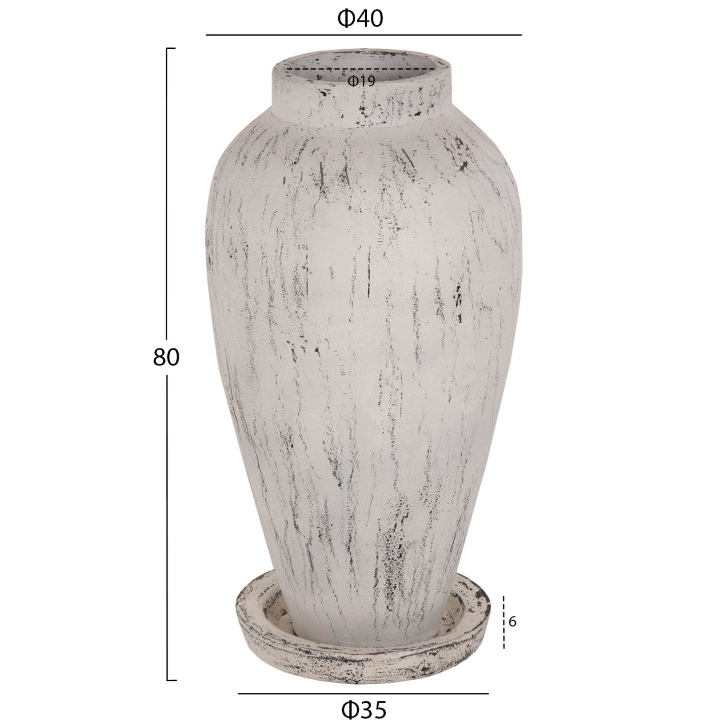 Decorative Floor Vase With Saucer-base Laurel Hm7938 Terracotta In White Patina Φ40x80hcm.
