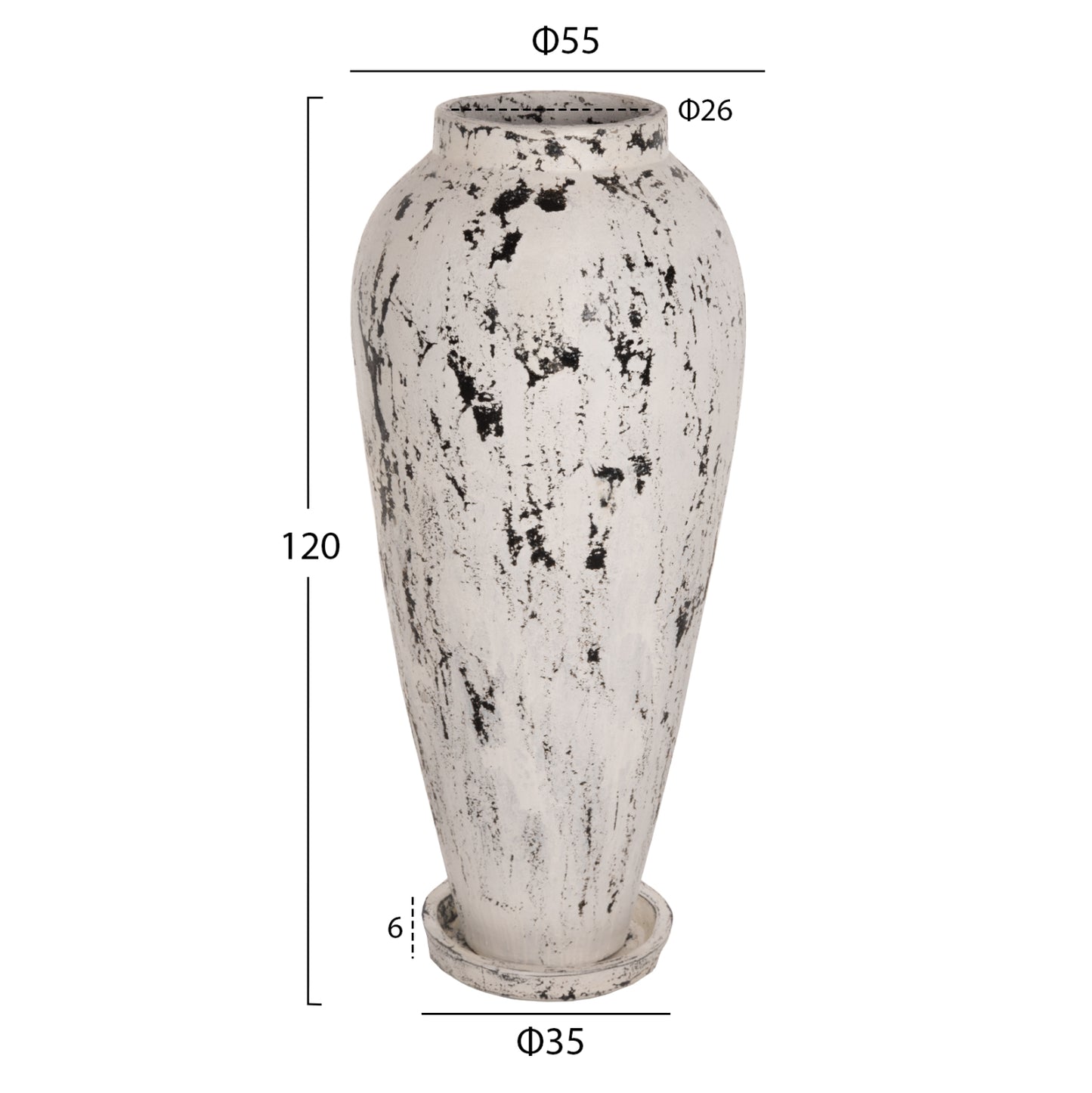 Decorative Floor Vase With Saucer-base Laurel Hm7927 Terracotta In White Patina Φ55x120hcm.