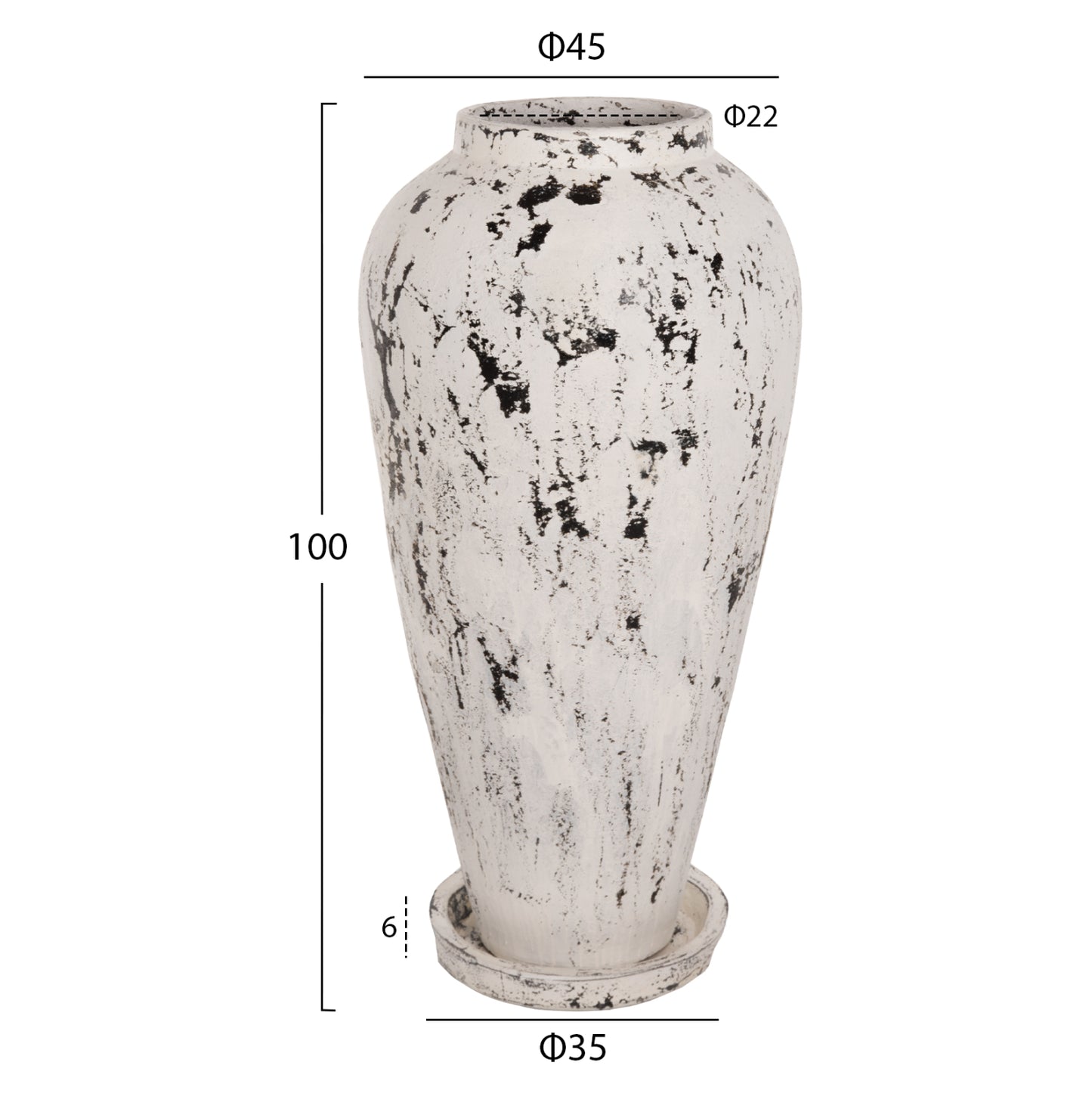 Decorative Floor Vase With Saucer-base Laurel Hm7937 Terracotta In White Patina Φ45x100hcm.