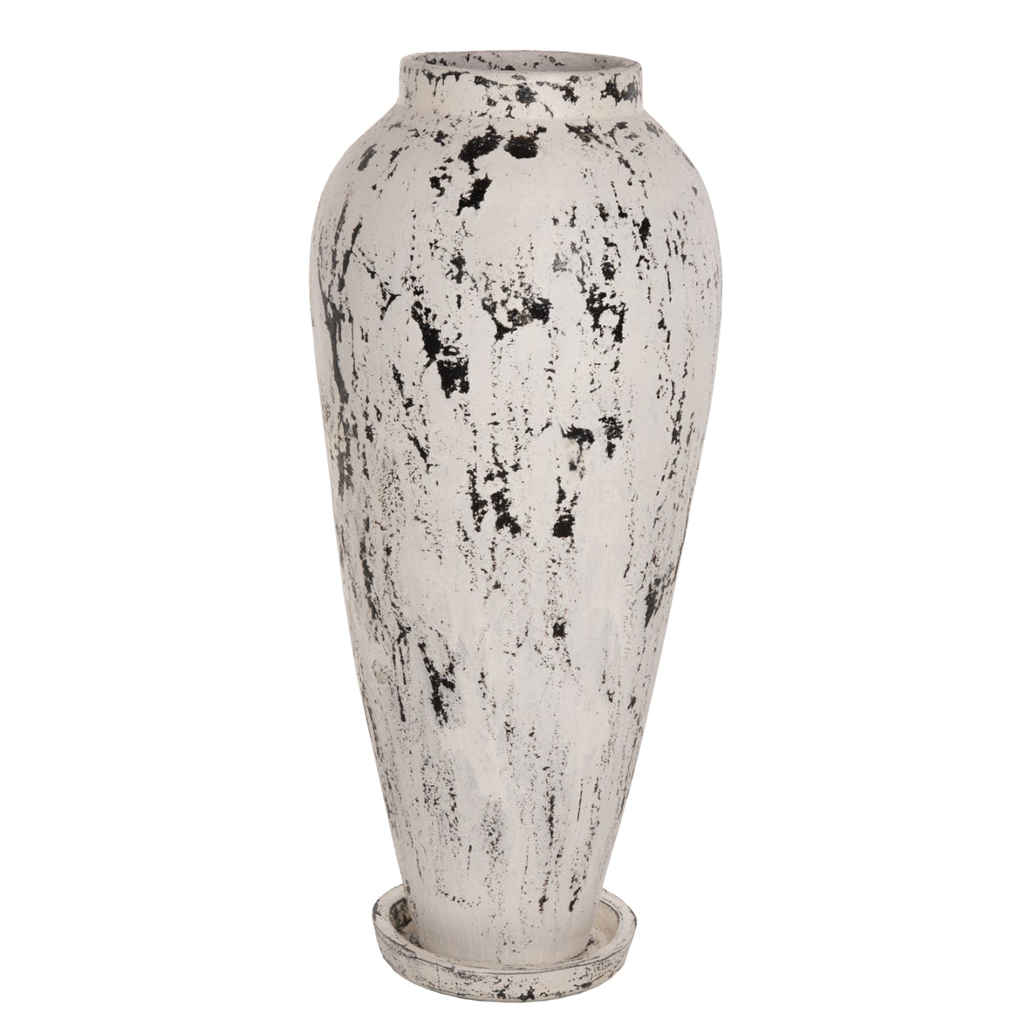 Decorative Floor Vase With Saucer-base Laurel Hm7927 Terracotta In White Patina Φ55x120hcm.