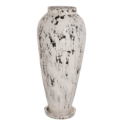 Decorative Floor Vase With Saucer-base Laurel Hm7927 Terracotta In White Patina Φ55x120hcm.