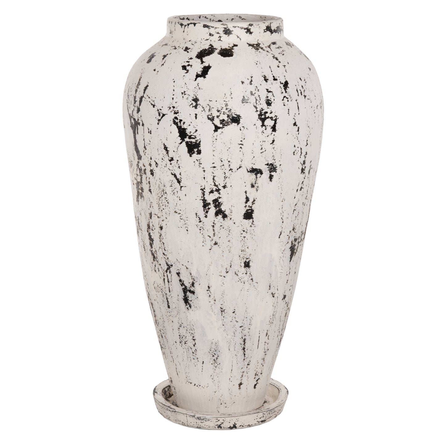 Decorative Floor Vase With Saucer-base Laurel Hm7937 Terracotta In White Patina Φ45x100hcm.